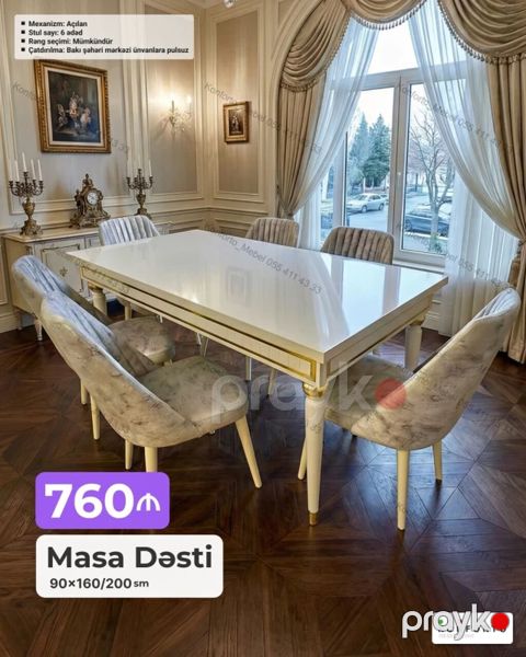 Məhsul: Masa Dəsti - Ölçü: 90×160/200 sm (mexanizmli, açılan) — Bakı