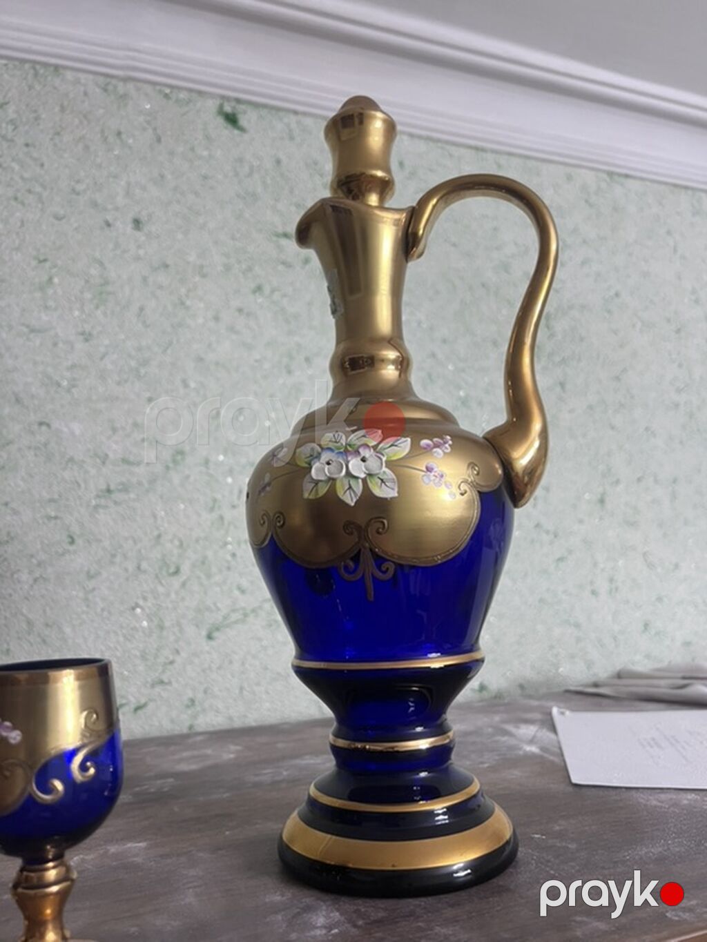 Kobalt mavi şüşədən hazırlanmış zərif qraf və qədəh dəsti — Süfrə qabı, Bakı (2)