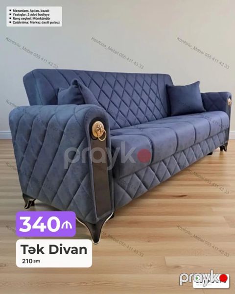 Tək Divan – 210 sm - Mexanizm: açılan, bazalı (yataq funksiyalı, alt — Bakı
