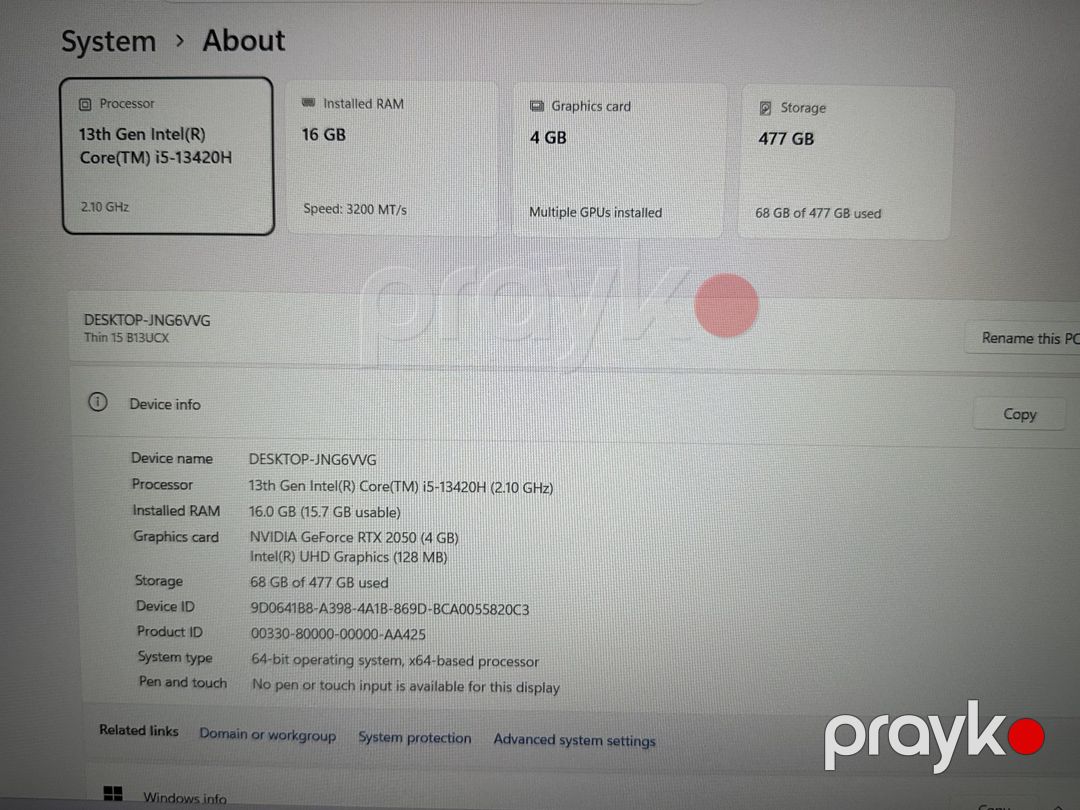 Msı Thin 15 B13UCX i5-13420H RTX 2050 4GB 16GB 144Hz — Noutbuklar, Bakı (7)