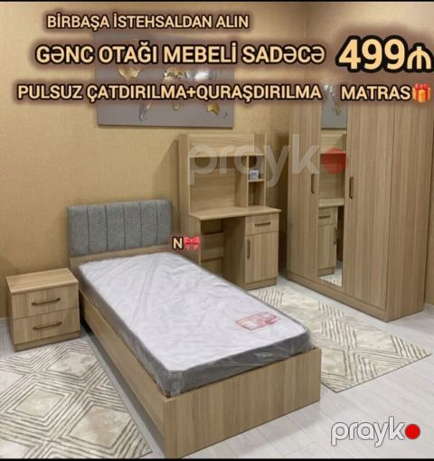 Gənc otağı mebeli dəsti Dəst tərkibi: - Tək nəfərlik çarpayı (yumşaq — Bakı