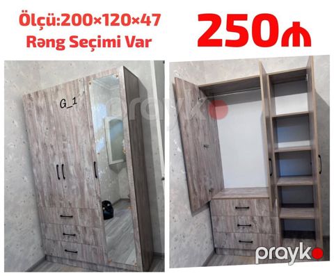 Geyim dolabı – güzgülü model Ölçü: 200 120 47 sm Rəng seçimi var — Bakı