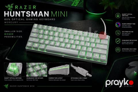 Razer Huntsman Mini – 60% optik gaming klaviaturası (Mercury, ağ) — Bakı