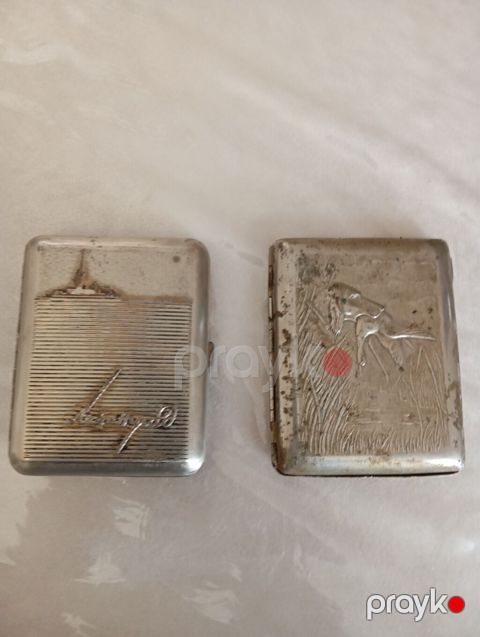 İki ədəd metal siqaret qabı (klassik portsiqaret) dəsti - Material — Digah