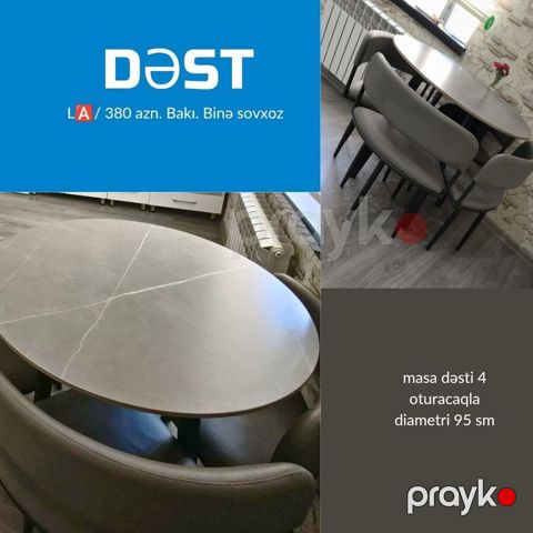 L / masa dəsti 4 oturacaqla 380 azn. Masanın diametri 95 sm Binə — Bakı