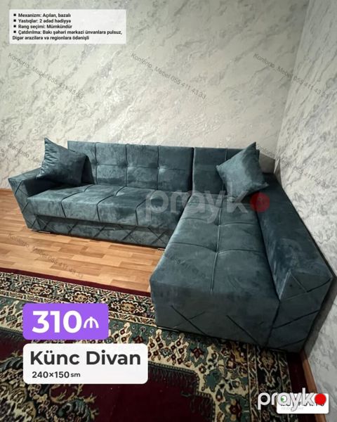 Künc divan – 240×150 sm - Mexanizm: açılan, bazalı (yataq funksiyalı — Bakı