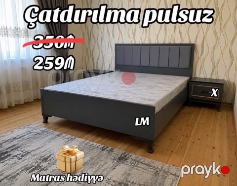 Modern dizaynlı iki nəfərlik çarpayı dəsti - Rəng: tünd boz - Başlıq — Mehdiabad