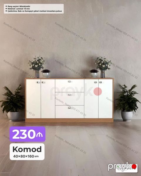 Komod – 40×80×160 sm - Klassik-ağ ön panellər və ağac teksturalı — Bakı