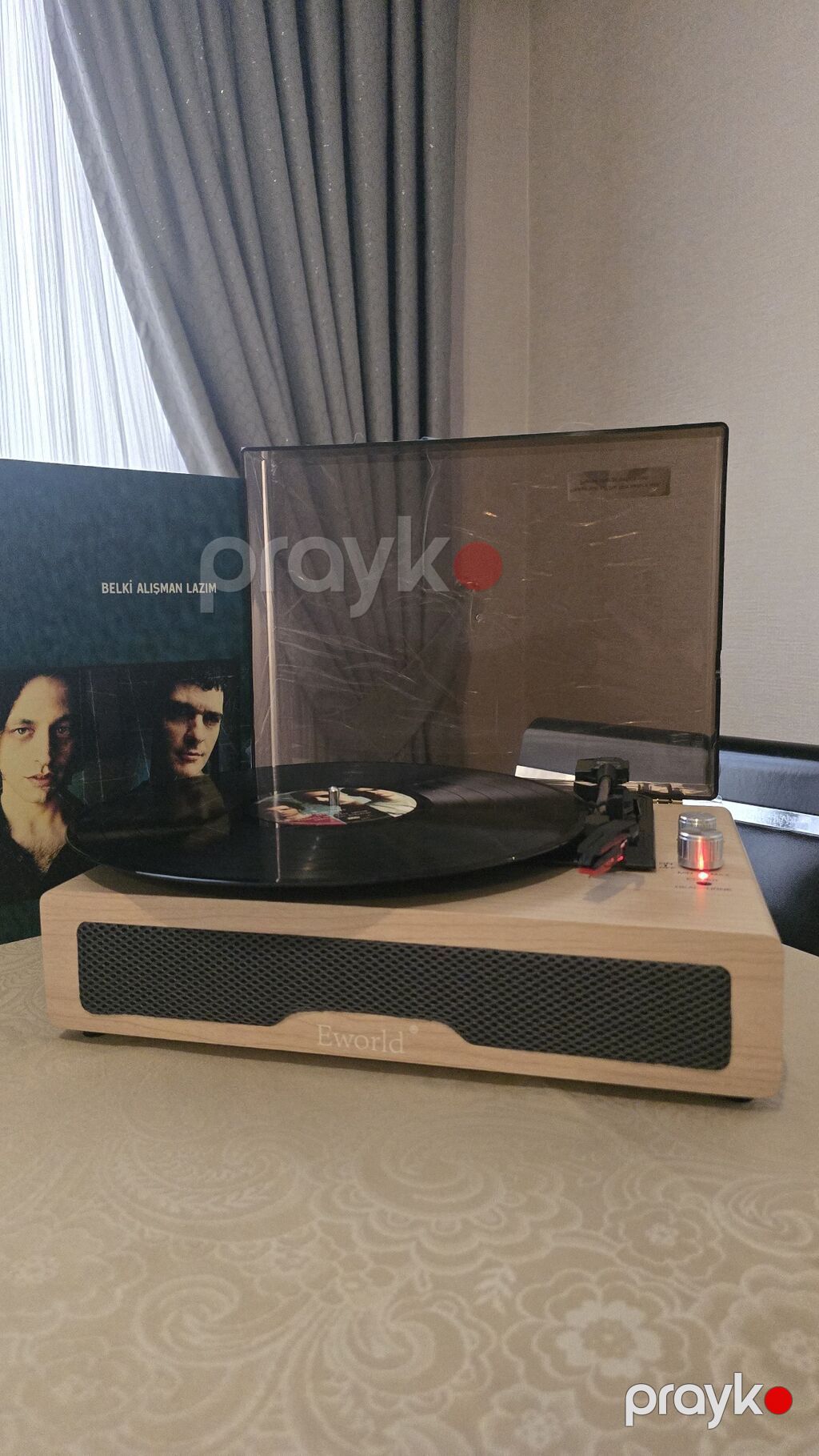 Eworld vinil pleyer – şık taxta korpuslu, qapaqlı, inteqrə olunmuş ön — Digər, Bakı (5)