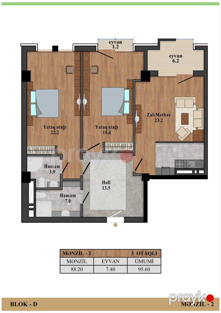 Satılır 3 otaqlı yeni tikili 96 m² — Mənzil, Bakı (3)