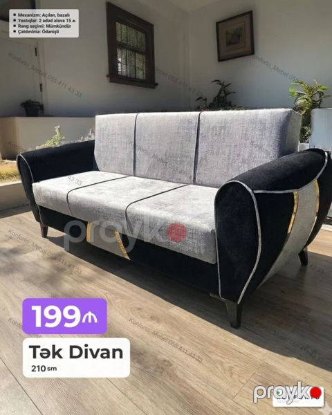 Tək divan – 210 sm - Mexanizm: açılan, bazalı (yataq funksiyalı və — Bakı