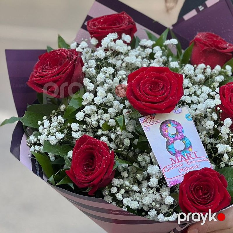 Qızılgül və Gipsofila - code:5080 — Bayram məmulatı, Bakı (2)