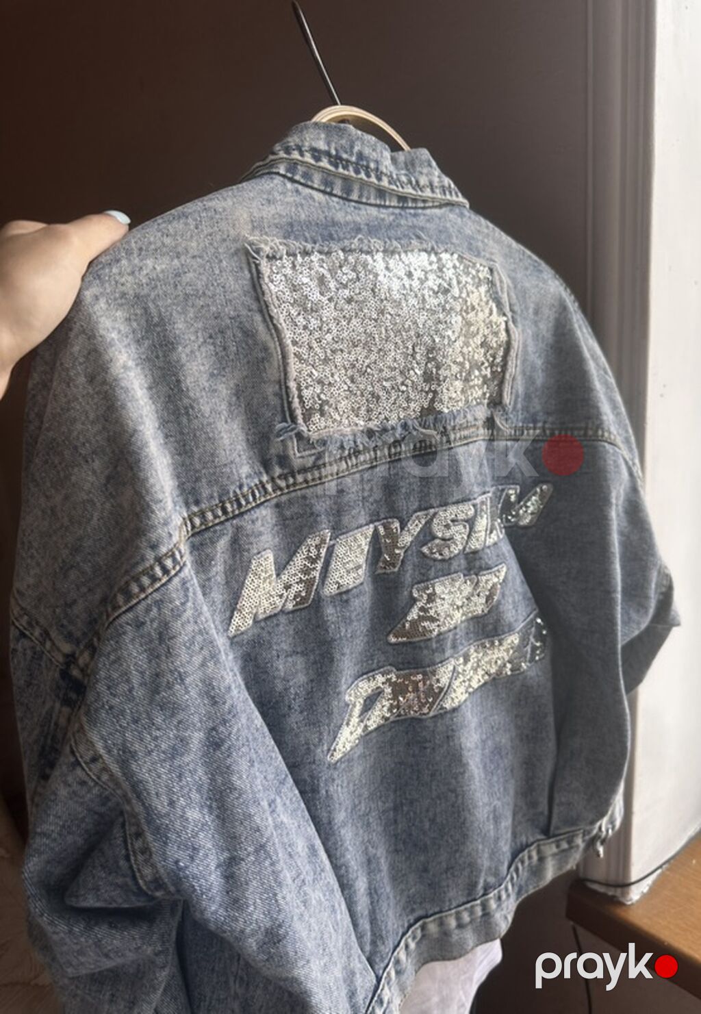 Mavi yuyulmuş effektli cins jäket - Model: oversize kəsim, qısa — Coqlar və zaqetlər, Bakı (3)