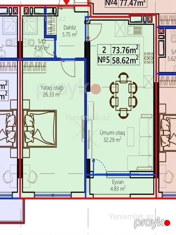 Satılır 2 otaqlı Bina evi menzil (Yeni tikili), 73.76 m², Sumqayıt Bulvarı — Mənzil, Sumqayıt (5)