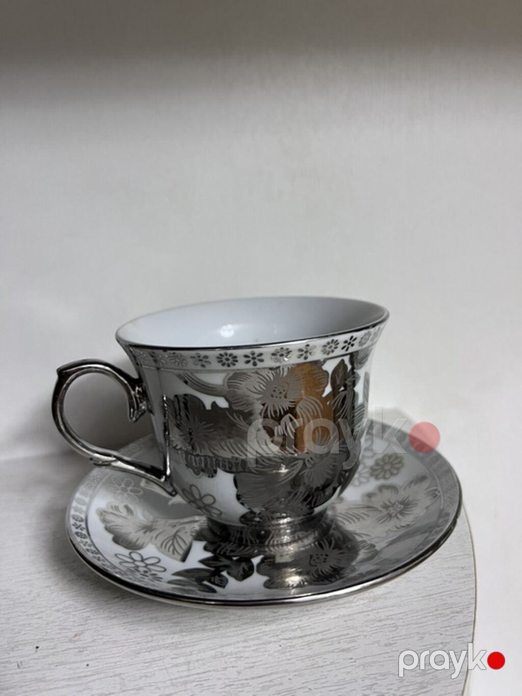 Çay dəsti, rəng - Gümüşü, Farfor, 6 nəfərlik, Ssri — Süfrə qabı, Bakı (2)