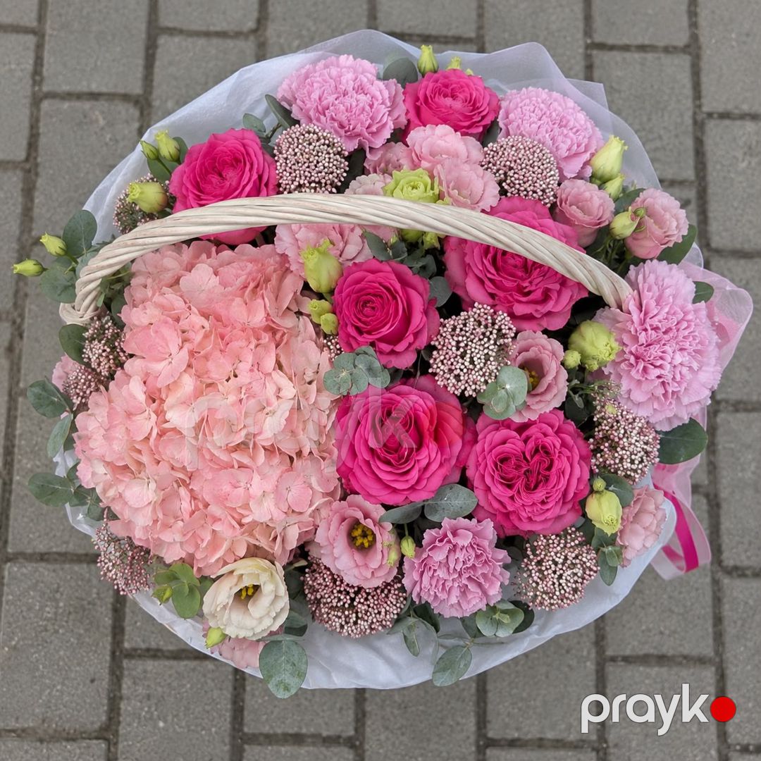 Çəhrayı Qarışıq Gül Səbəti – Premium Çiçək Kompozisiyası — Bitkilər, Bakı (2)