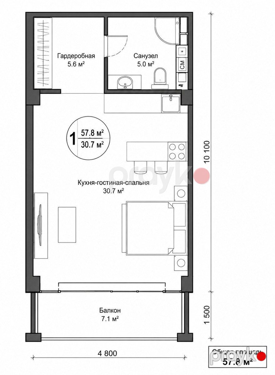 Satılır 1 otaqlı yeni tikili 57.8 m² — Mənzil, Bakı (5)