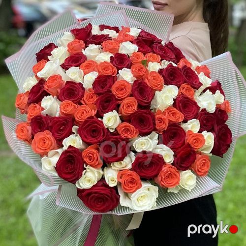 101 qızılgül parlaq qarışıq - kod 7171 — Bitkilər, Bakı (3)