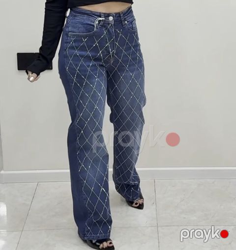 Qadınlar üçün denim şalvar - Model: Straight/relaxed kəsim, yüksək — Sumqayıt
