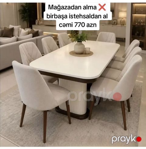 Yemək otağı dəsti – 1 masa + 6 stul - Üslub: müasir, minimal və — Bakı