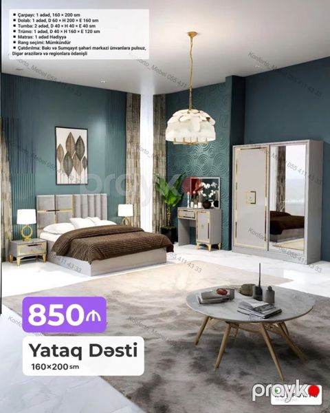 Yataq Dəsti – 160×200 sm Komplektə daxildir: - Çarpayı: 1 ədəd — Bakı
