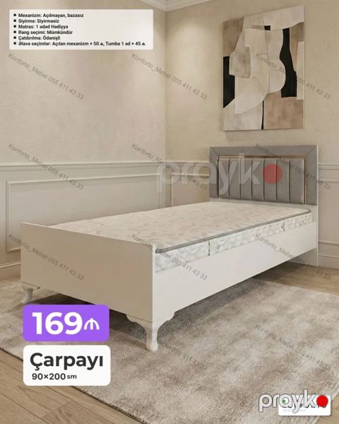 Çarpayı – 90×200 sm - Mexanizm: açılmayan, bazasız - Sıyırma — Bakı