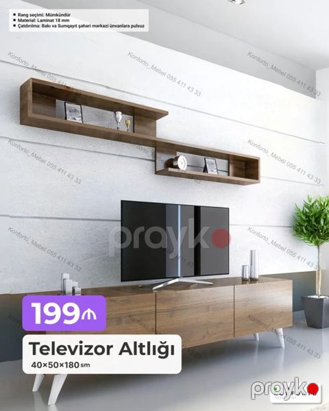 Televizor altlığı və divar rəfləri dəsti - Ölçü: 40×50×180 sm — Bakı