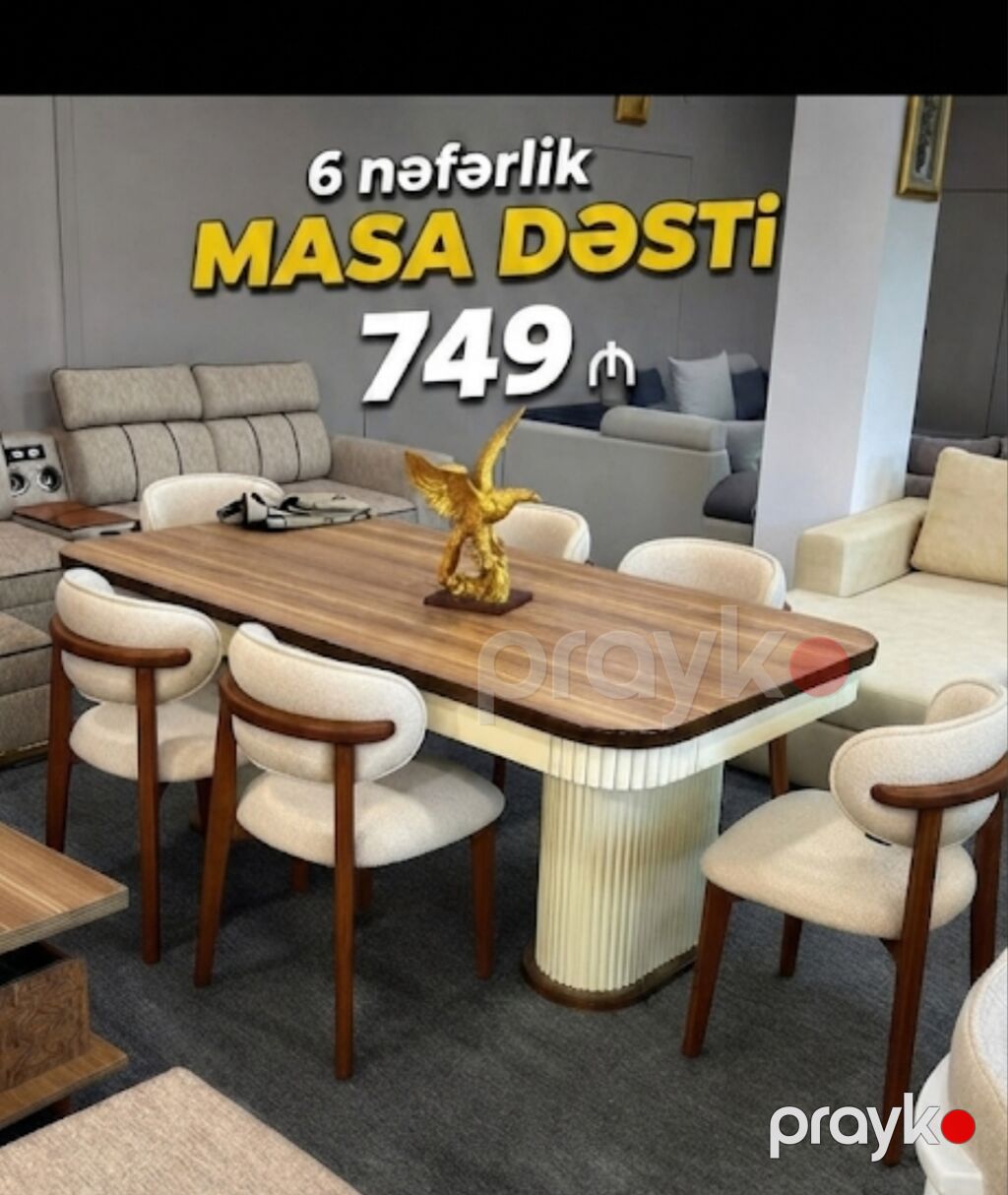 Qonaq otağı üçün, Yeni, Açılmayan, Dördbucaq masa, 6 stul — Masalar və stullar, Bakı (9)