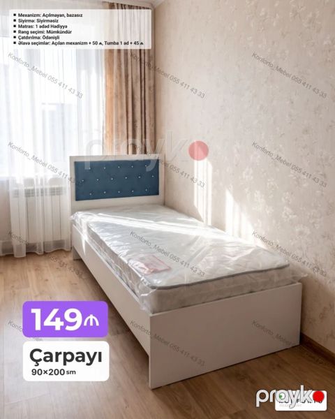 Çarpayı – 90×200 sm - Mexanizm: Açılmayan, bazasız - Sıyırma — Bakı