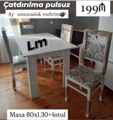 Ağ rəngdə yemək dəsti: - Masa ölçüsü: 80 x 130 sm - 4 ədəd stul ilə — mebel_divan_sifarisle_ugur — Masalar və stullar