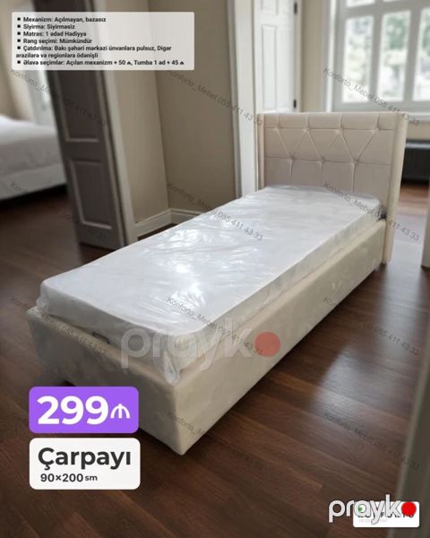 Çarpayı – 90×200 sm - Model: Bazasız, açılmayan mexanizm - Başlıq — Bakı