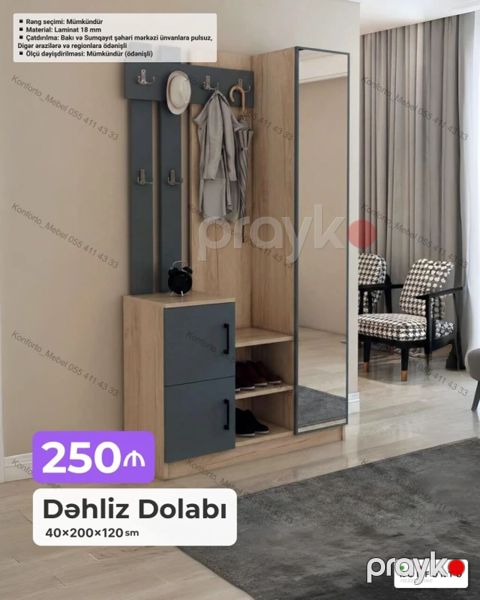 Dəhliz Dolabı – 40×200×120 sm - Material: 18 mm laminat - Rəng — Bakı