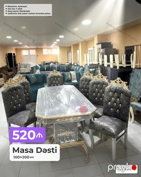 Məhsul: Masa dəsti - Ölçü: 100×200 sm - Stul sayı: 6 ədəd — Bakı