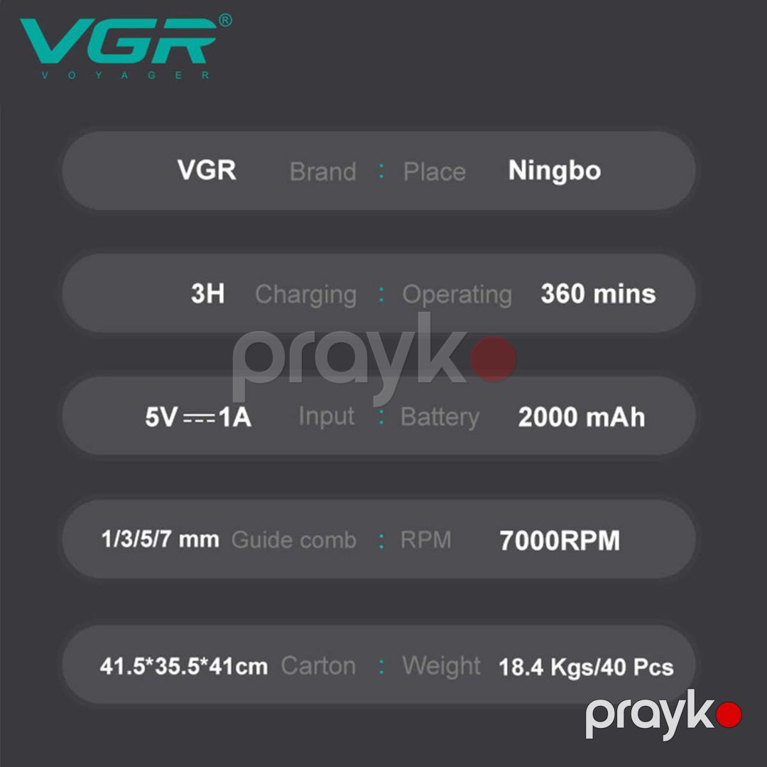 Trimmer "VGR 930" 2000MAH 360 Dəqiqə 7000RPM Cord/Cordless LED Displey Black — Gözəllik və səhiyyə, Bakı (10)