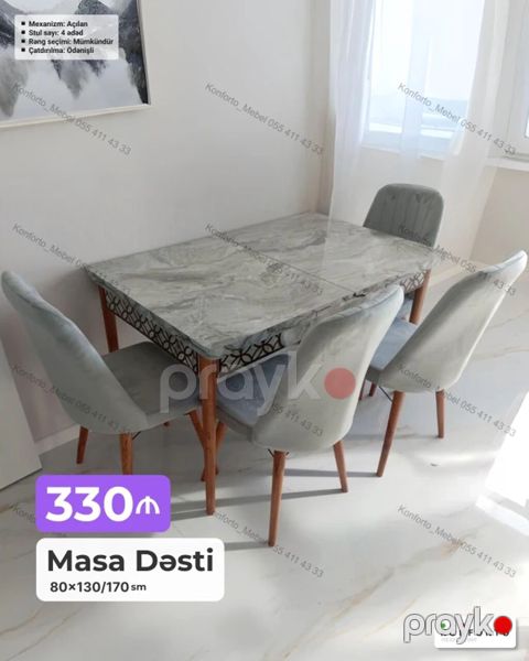 Masa dəsti – 80×130/170 sm - Mexanizm: açılan (uzadıla bilən) — Bakı