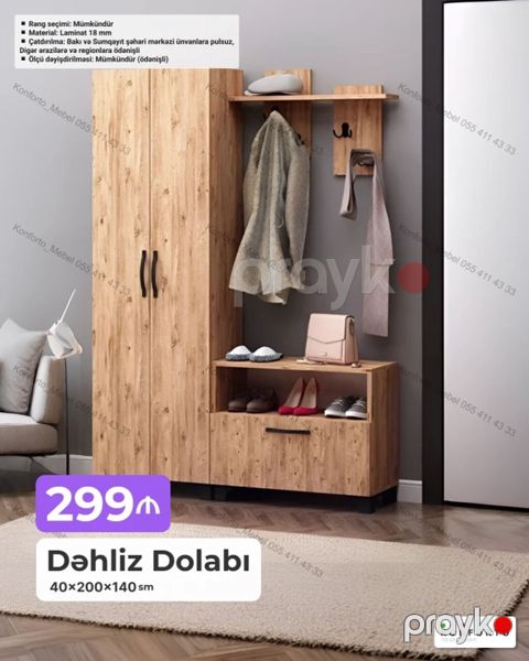 Dəhliz dolabı – 40×200×140 sm - Matreal: 18 mm laminat - Rəng seçimi — Bakı