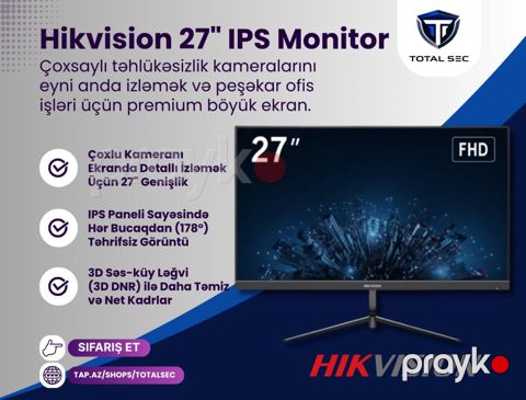 Hikvision 27" FHD Çərçivəsiz IPS Monitor — Bakı