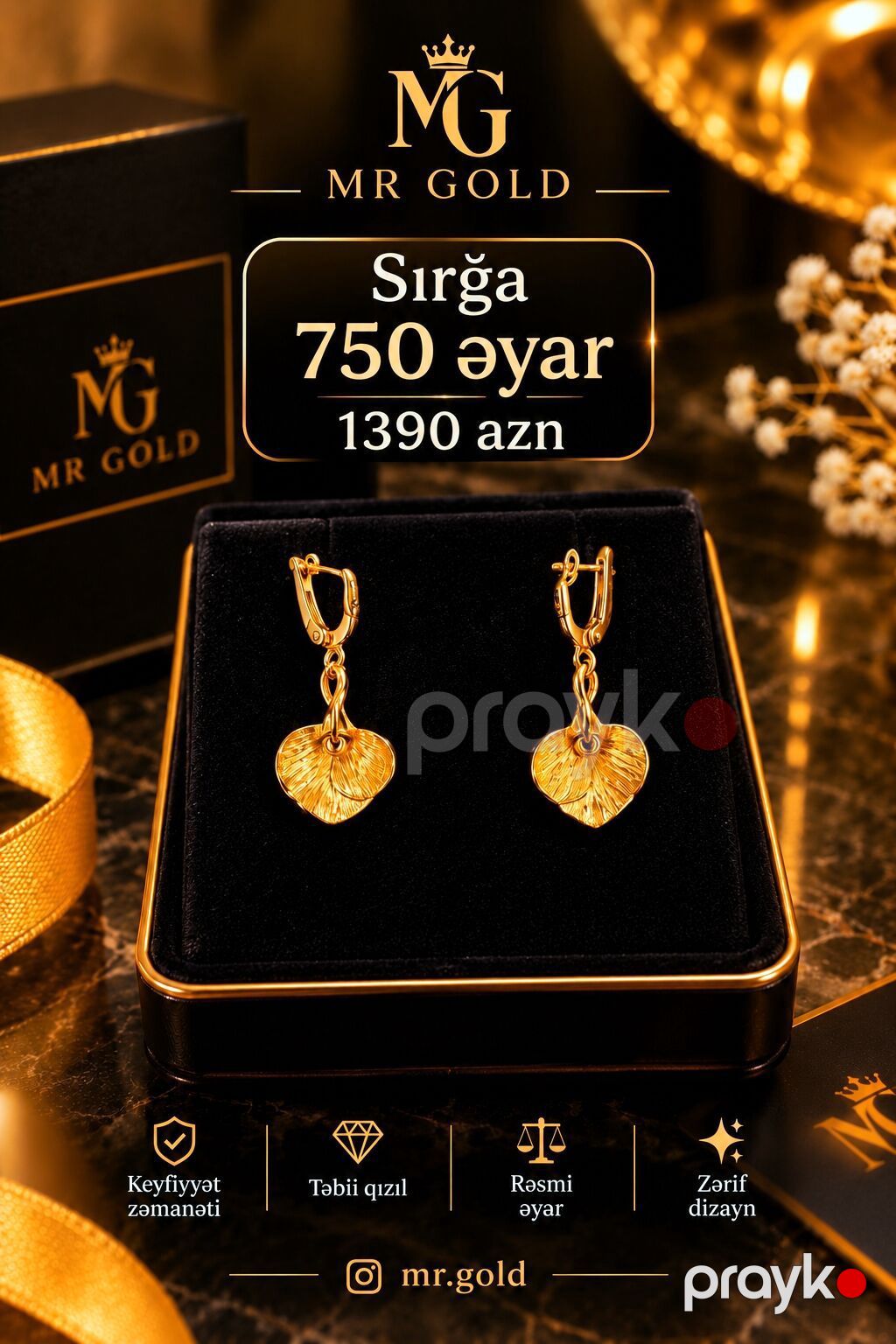 Sırğa, Sarı qızıl, 585 Əyar — Sırğa, Bakı (4)