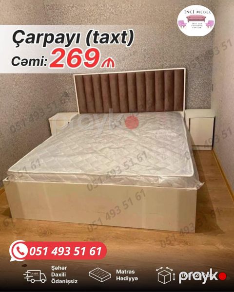 Yeni, İkinəfərlik çarpayı, Bazasız, Matras ilə, Siyirməsiz, Azərbaycan — Bakı