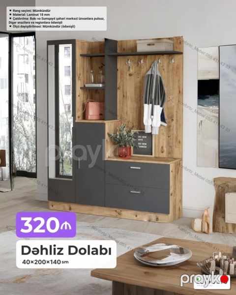 Dəhliz dolabı – 40×200×140 sm - Material: 18 mm laminat - Rəng — Bakı