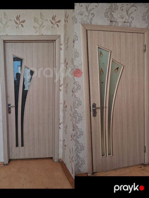 İç qapı – dekorativ şüşəli, açıq palıd rəngdə - Material: MDF/laminat — Masazır