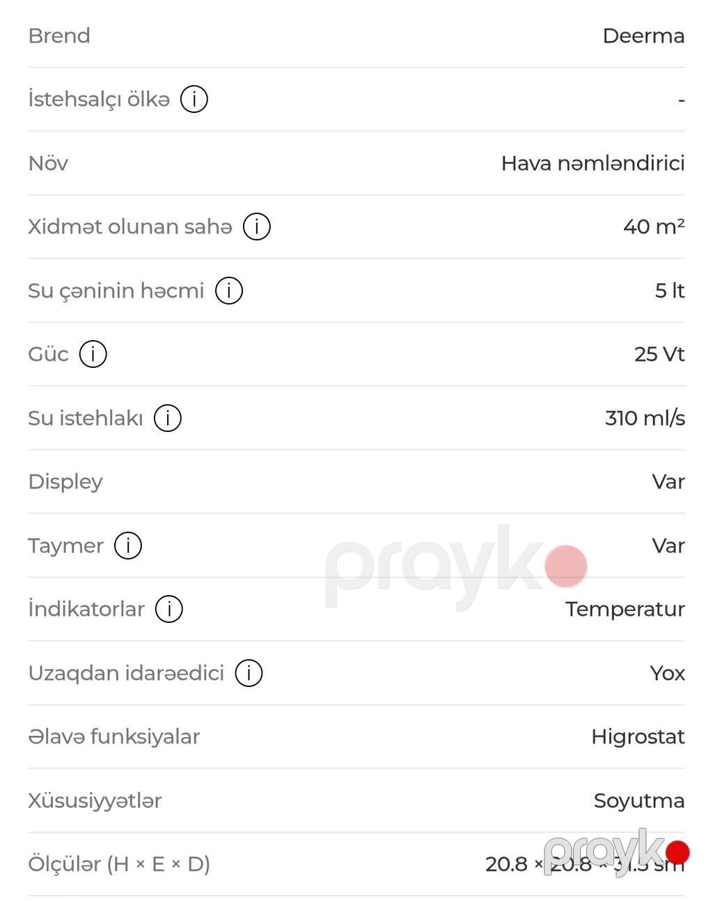 Hava nəmləndiricisi Deerma, Ultrasəs, Ev üçün, Ünvandan götürmə — Hava təmizləyiciləri, Bakı (7)