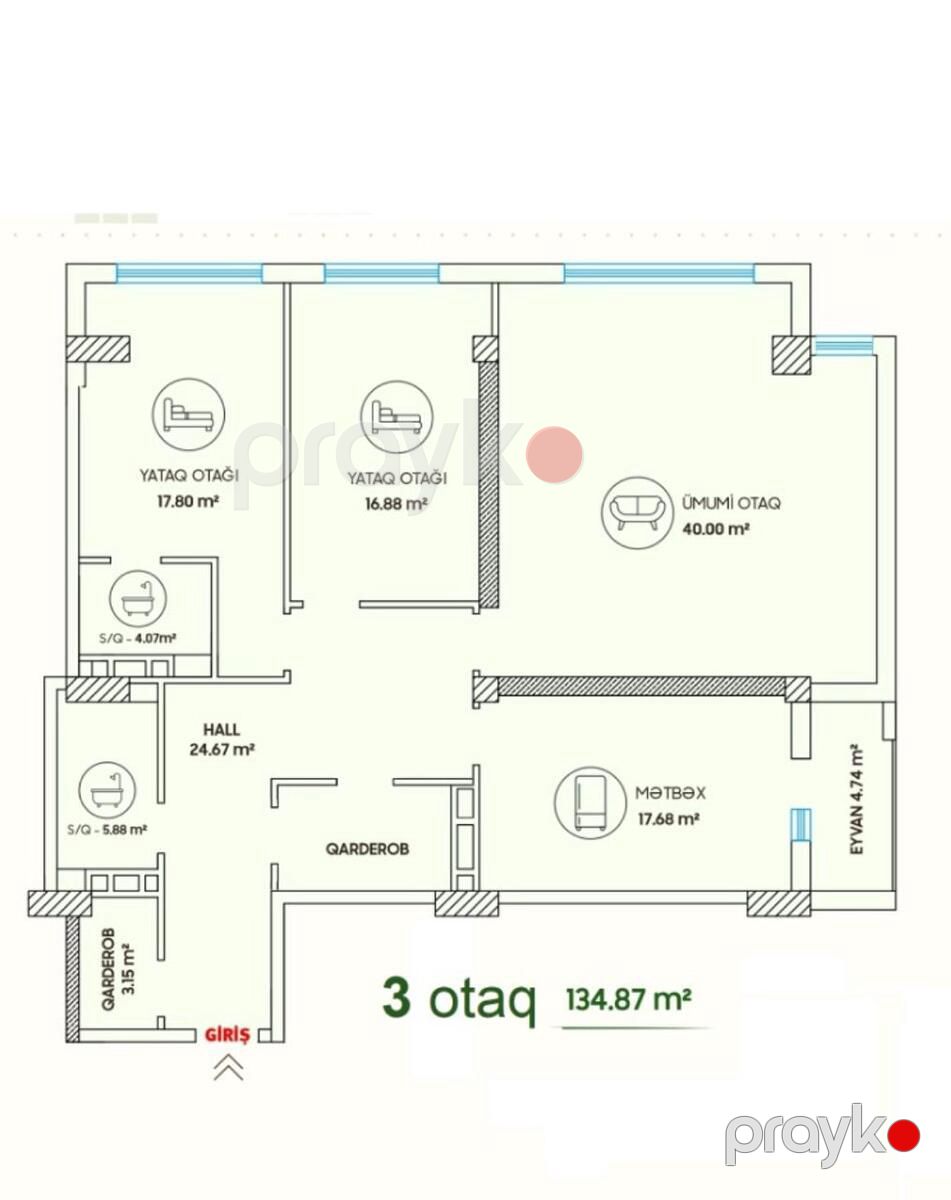 Satılır 3 otaqlı yeni tikili 135 m² — Mənzil, Bakı (2)