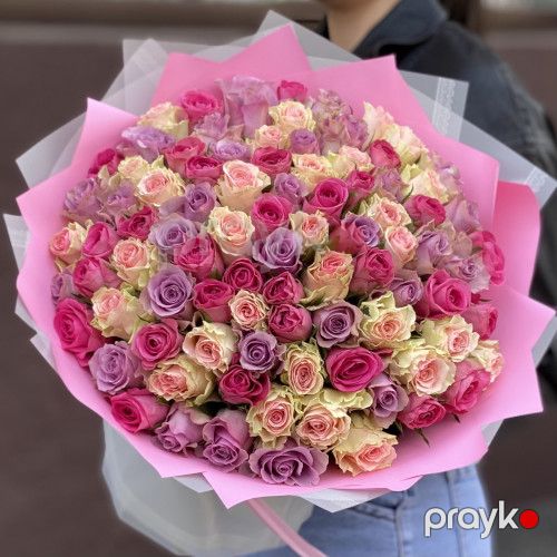 101 qızılgül Çəhrayı qarışığı - kod 4949 — Bitkilər, Bakı (6)