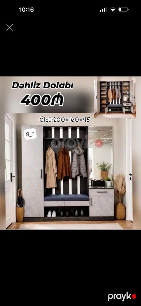 Dəhliz Dolabı – 400₼ Ölçü: 200×160×45 - Müasir dizayn: qara-açıq boz — Bakı