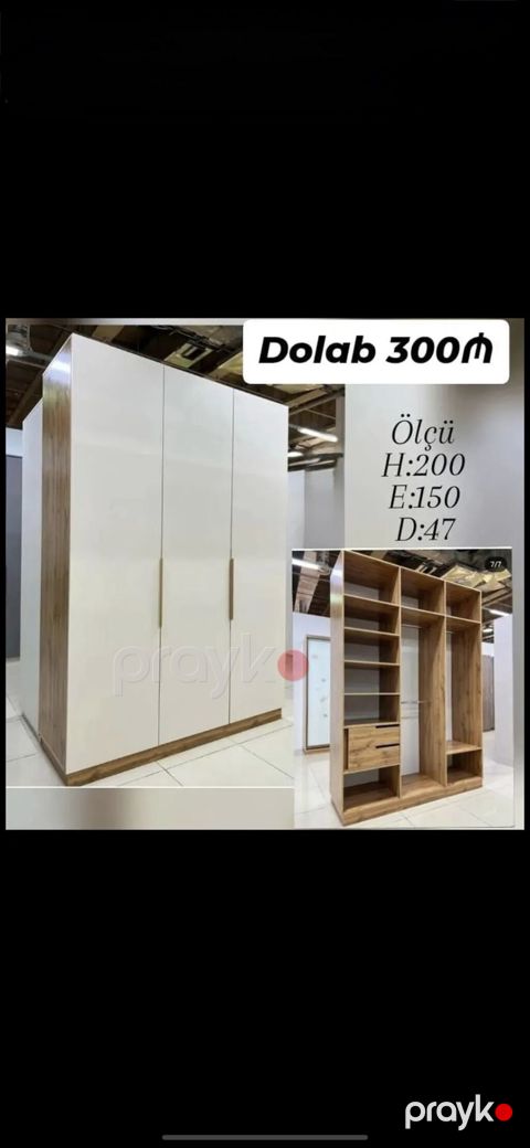 Üç qapılı geyim dolabı - Ölçü: H:200 sm, E:150 sm, D:47 sm - Rəng və — Bakı