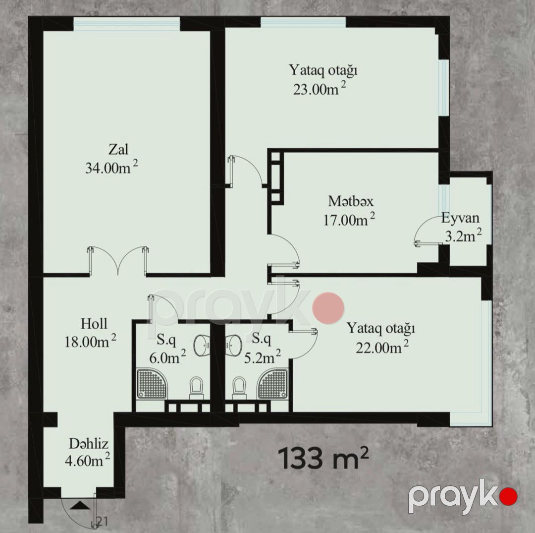 Satılır 3 otaqlı yeni tikili 133 m² — Mənzil, Bakı (2)