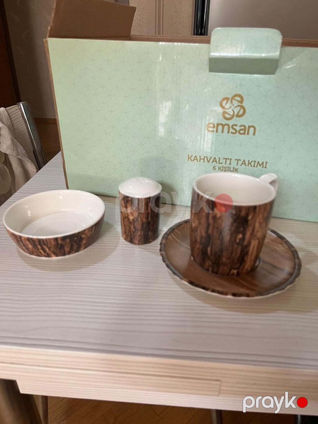 Emsan Kahvaltı Takımı – 6 nəfərlik Müasir taxta naxışlı dizayna malik — Qablar və mətbəx əşyaları, Bakı (6)