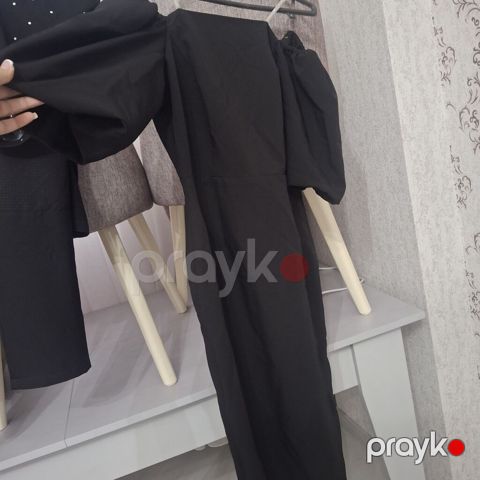 Qara rəngli uzun don - Model: off-shoulder (bir çiyin açıq), elastik — Bakı
