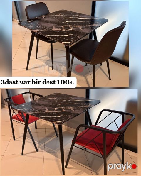 Stullar ilə, Kvadrat masa, 4 nəfər, Zəmanətsiz, Kredit yoxdur — Bakı